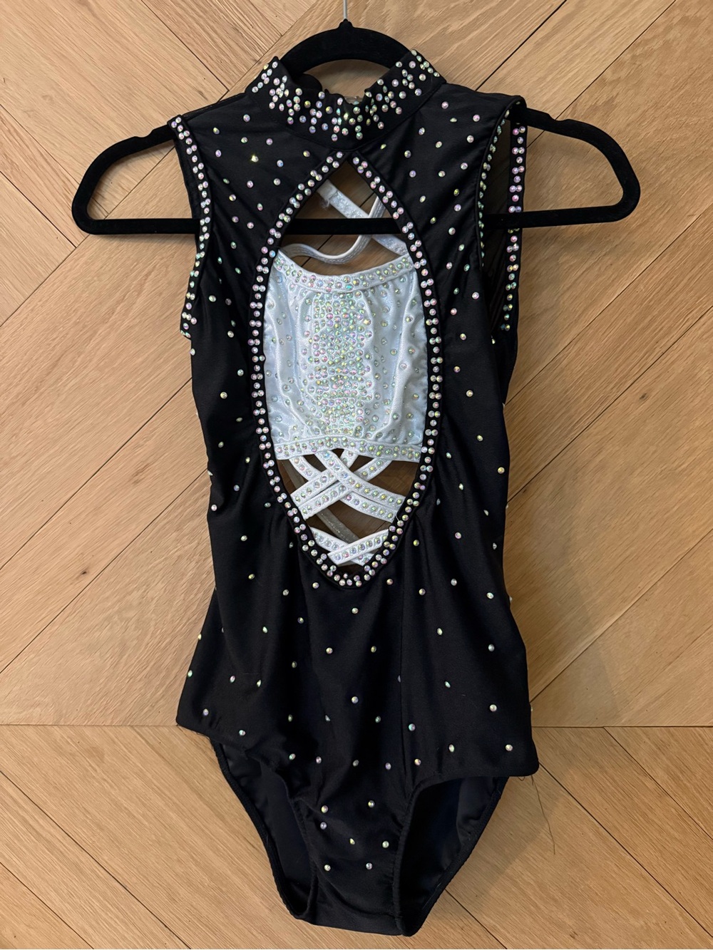 Black Crystal-Embellished Women's Dance Bodysuit